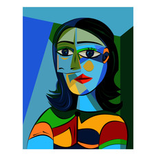 Block colour artistic head and shoulder portrait of a women