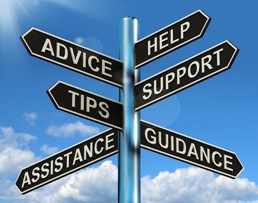 sign pointing to support, guidance, help, advice, tips and assistance