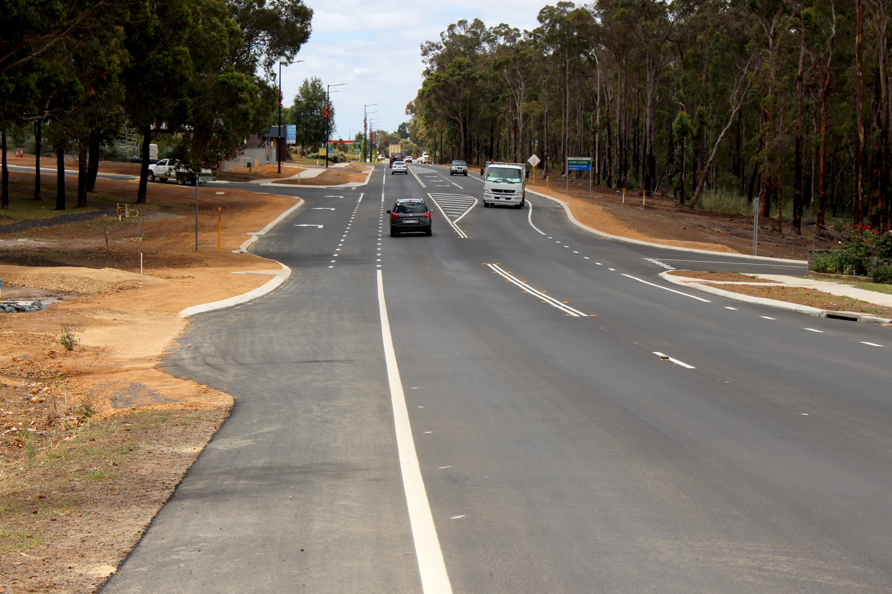 New slip lanes and line marking on Mottram Street near the Ipsen Street re-opening.