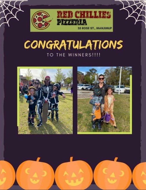 Picture of families dressed in halloween attire.