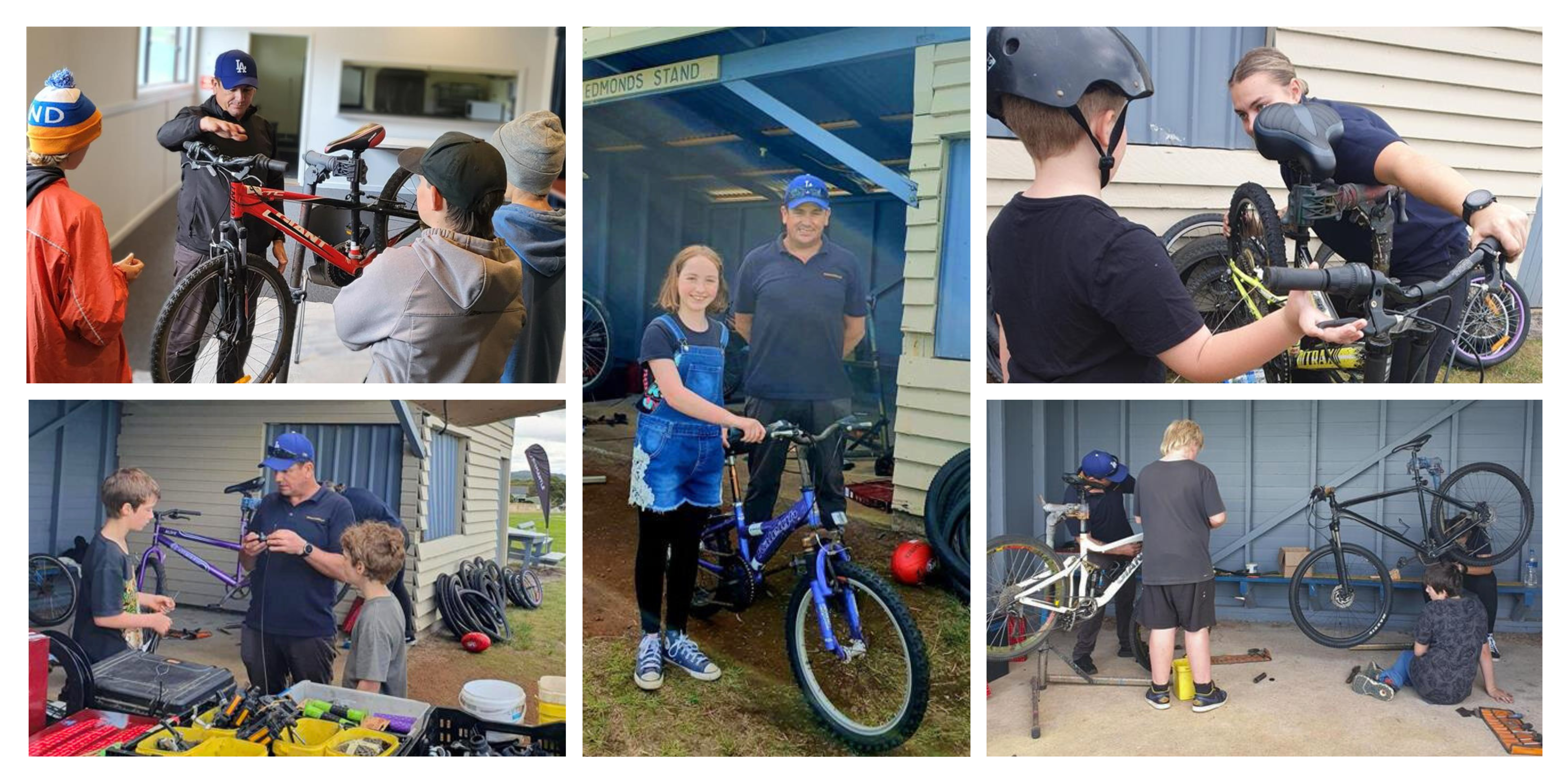 Youth and coordinator checking over bicycles.