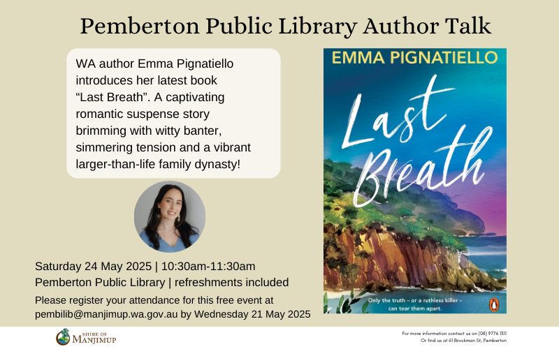 Pemberton Public Library Author Talk - Emma Pignatiello - Shire of Manjimup