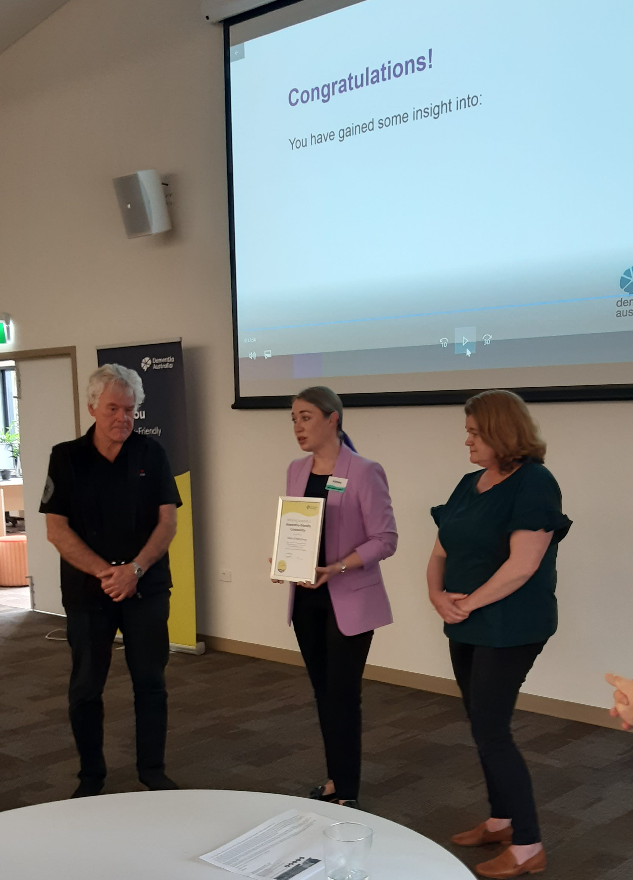 Councillors Eiby and Lawrence at the dementia friendly community certificate presentation from Dementia Australia